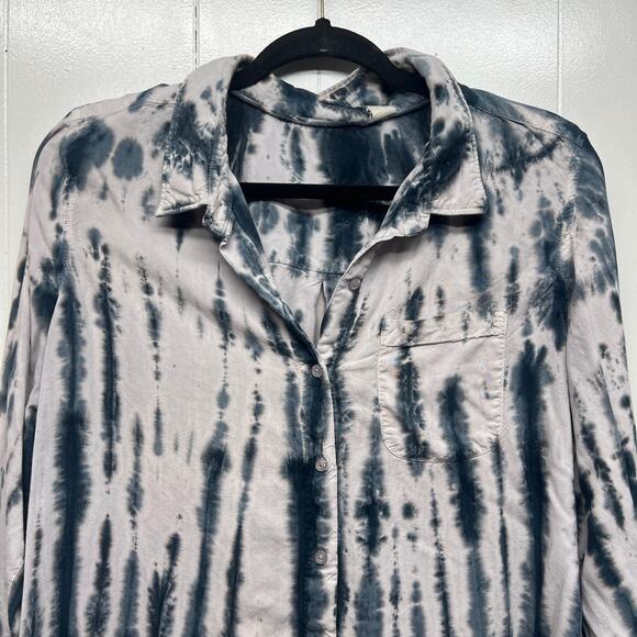 Women's Button Front Tie Dye Shirt Size XL Long Sleeve Ceam & Gray - Picture 3 of 12